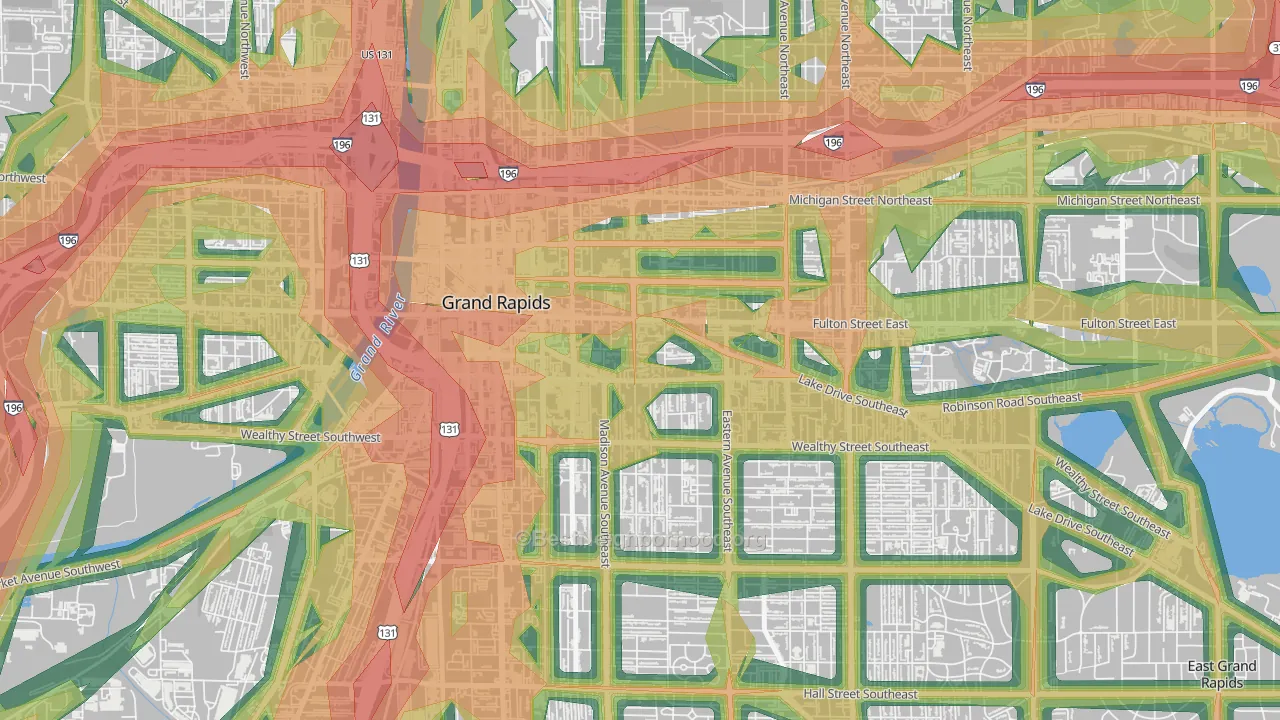 Heritage Hill, Grand Rapids, MI Map of Noise Levels in Heritage Hill
