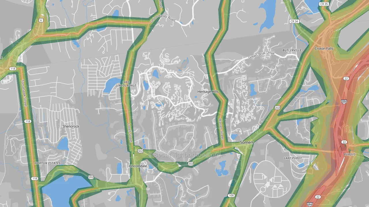 Heritage Hills, NY Map of Noise Levels in Heritage Hills