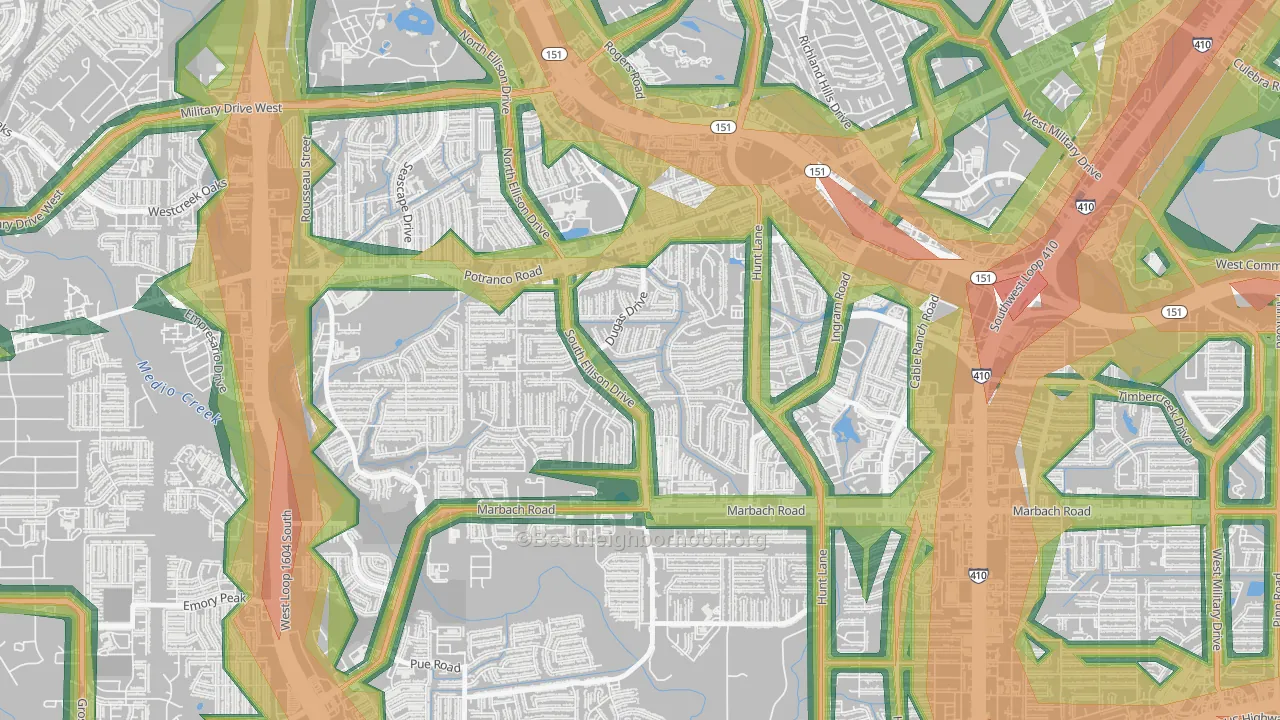 Heritage, San Antonio, TX Map of Noise Levels in Heritage