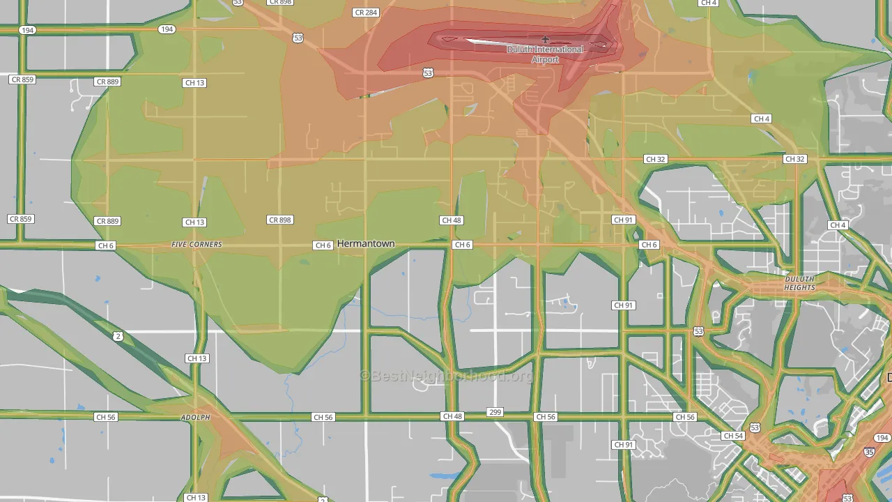 Hermantown, MN Map of Noise Levels in Hermantown
