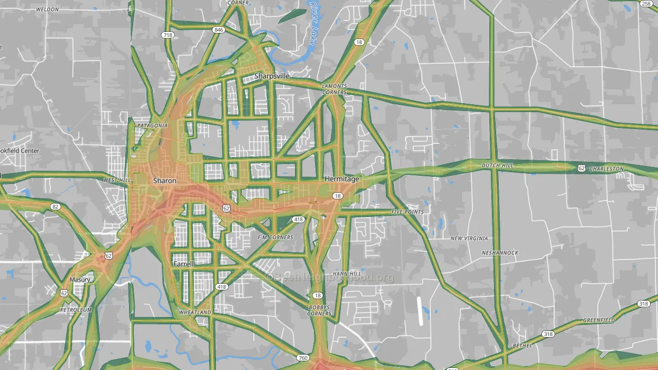 Hermitage, PA Map of Noise Levels in Hermitage
