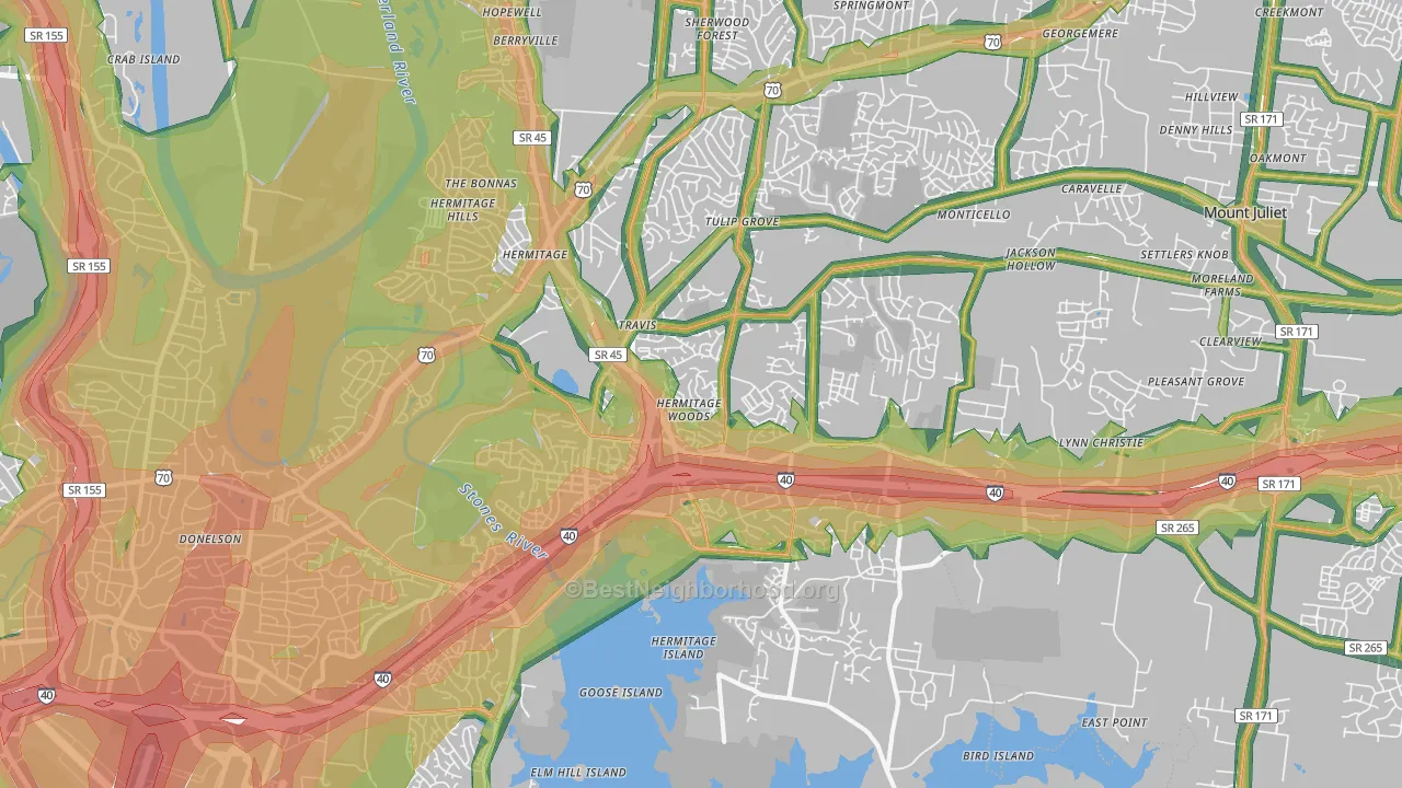 Hermitage, TN Map of Noise Levels in Hermitage