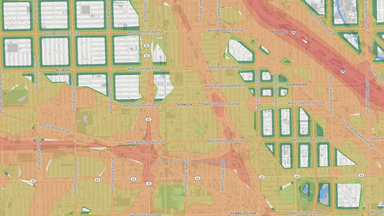 Hermosa, Chicago, IL Map of Noise Levels in Hermosa