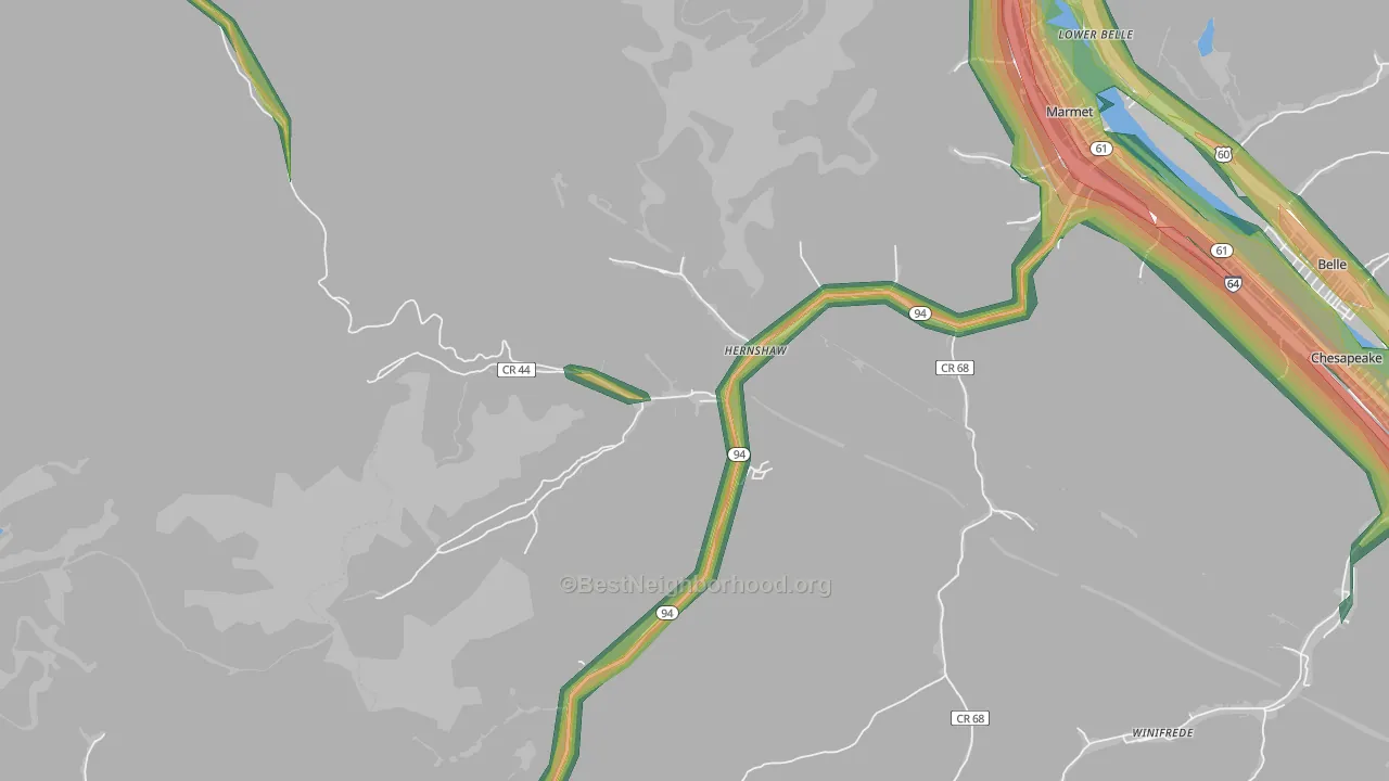Hernshaw, WV Map of Noise Levels in Hernshaw