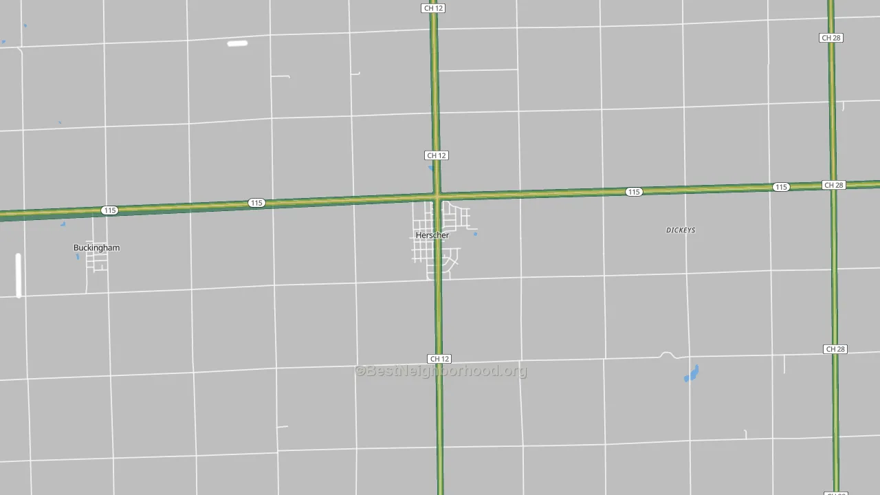 Herscher, IL Map of Noise Levels in Herscher