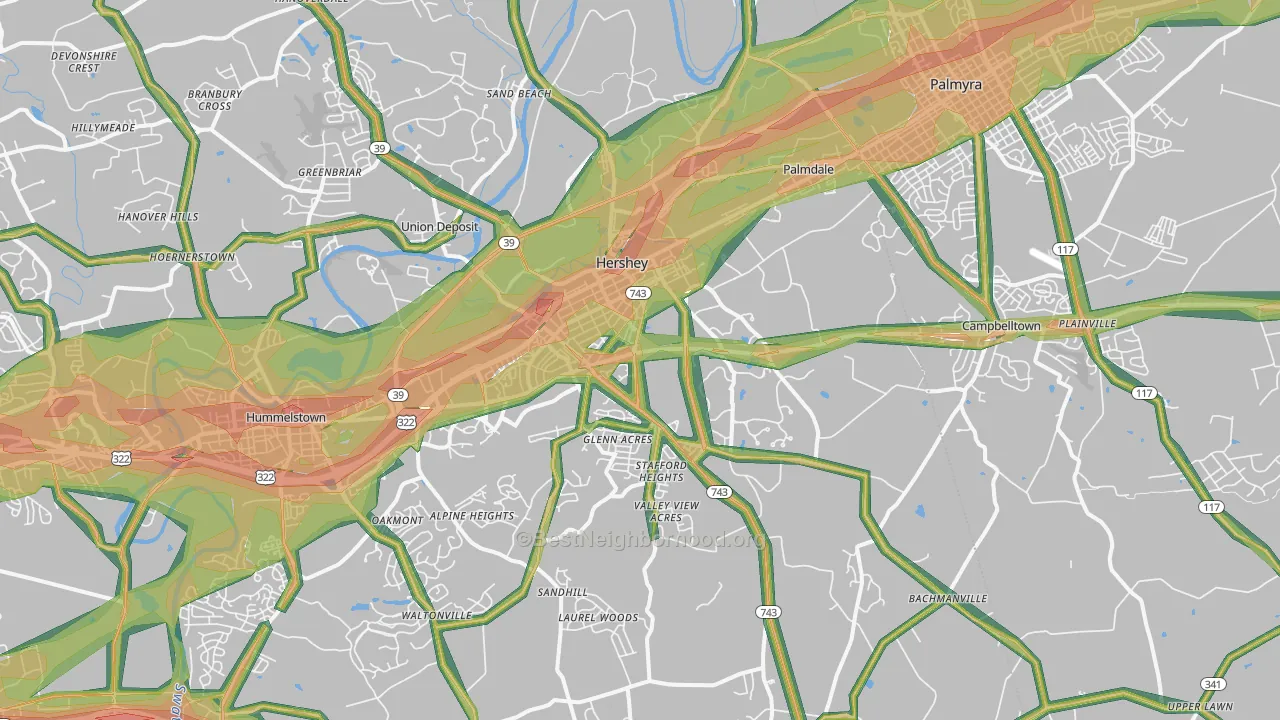 Hershey, PA Map of Noise Levels in Hershey