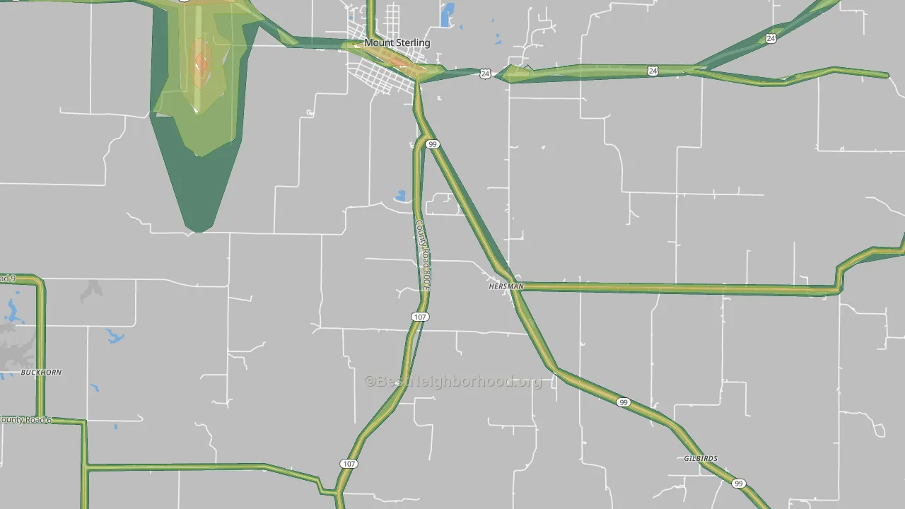 Hersman, IL Map of Noise Levels in Hersman