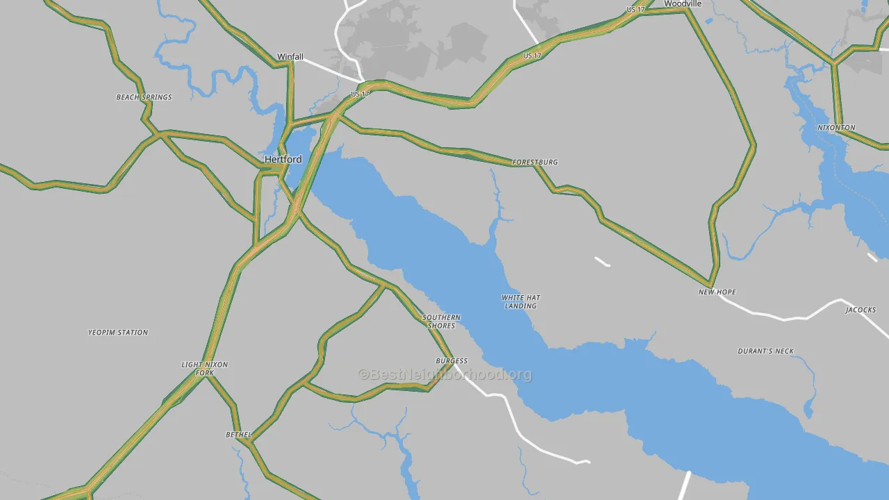 Hertford, NC Map of Noise Levels in Hertford