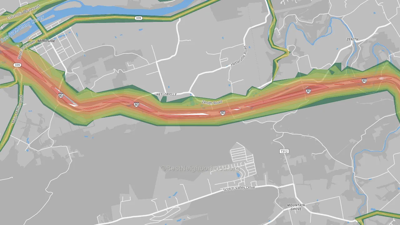 Hetlerville, PA Map of Noise Levels in Hetlerville