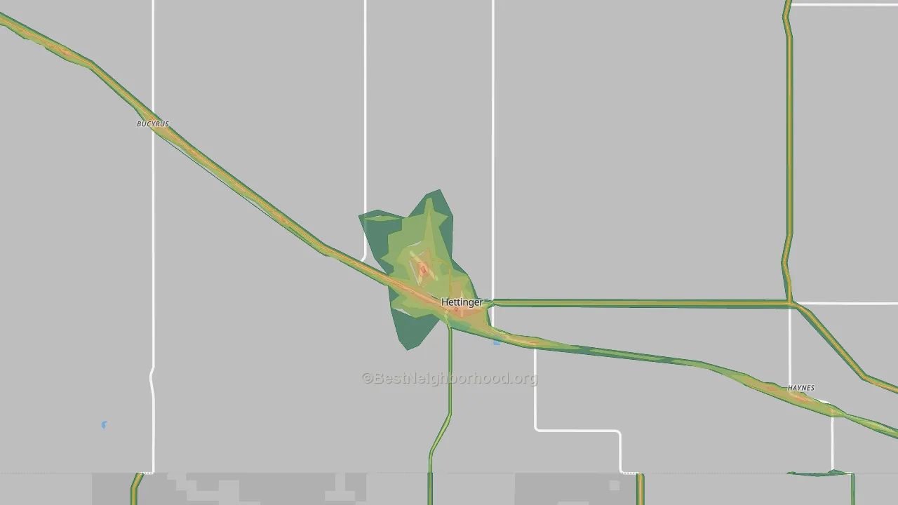 Hettinger, ND Map of Noise Levels in Hettinger