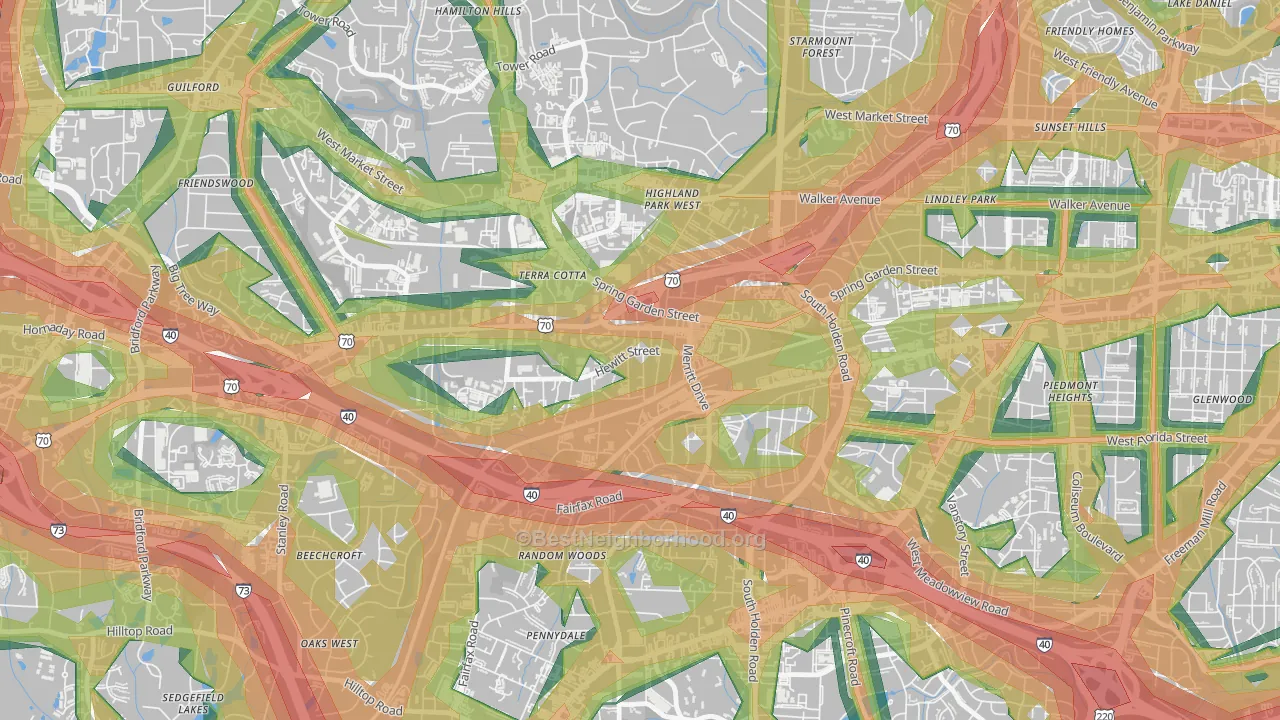 Hewitt Area, Greensboro, NC Map of Noise Levels in Hewitt Area