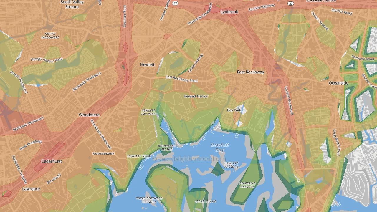 Hewlett Harbor, NY Map of Noise Levels in Hewlett Harbor