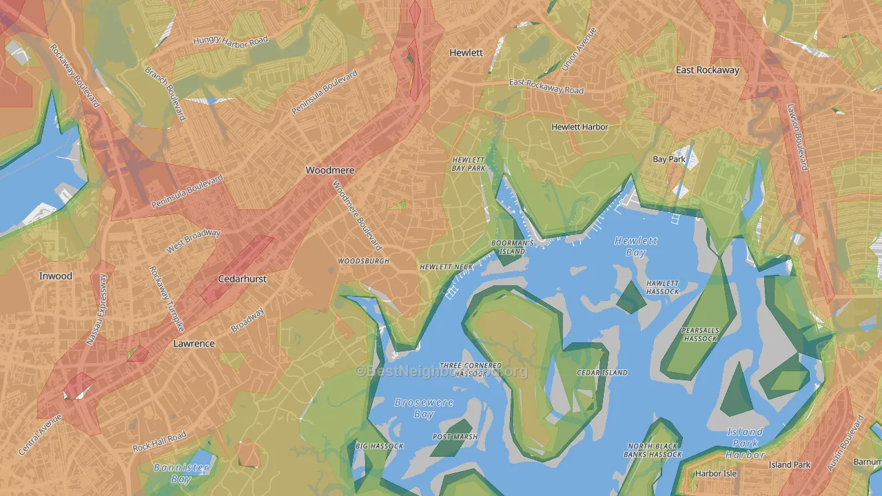 Hewlett Neck, NY Map of Noise Levels in Hewlett Neck