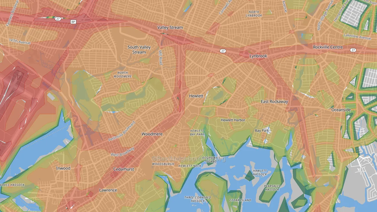 Hewlett, NY Map of Noise Levels in Hewlett