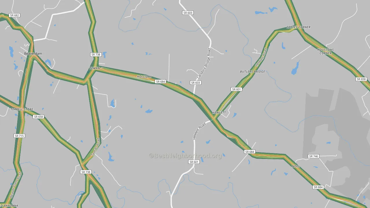 Hewlett, VA Map of Noise Levels in Hewlett
