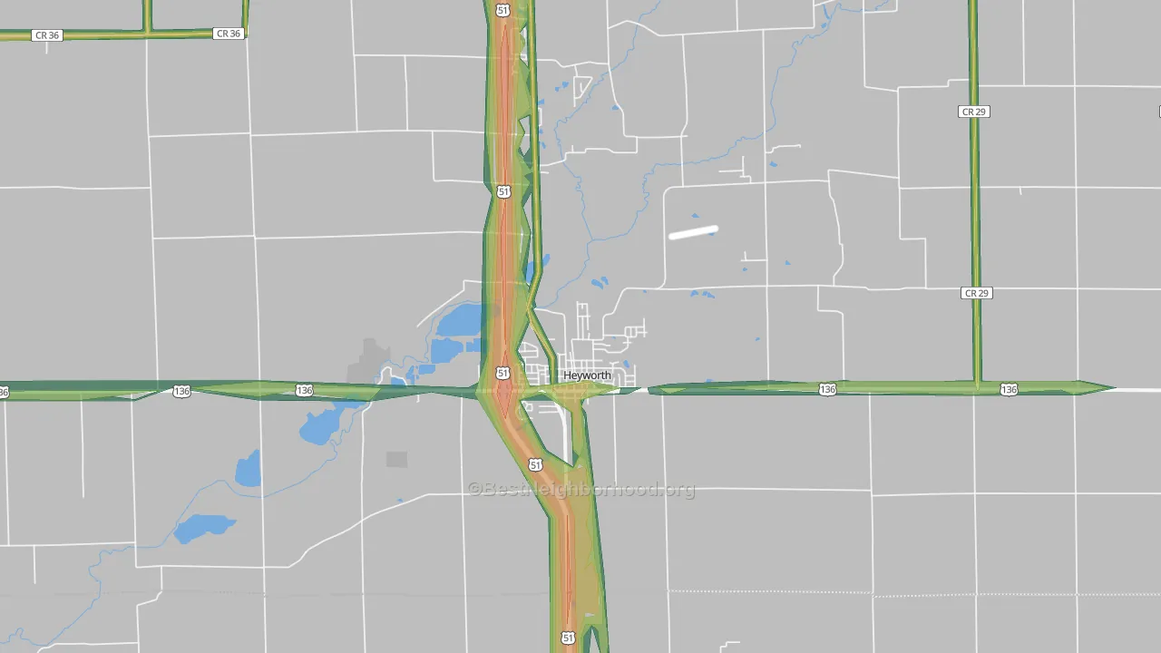 Heyworth, IL Map of Noise Levels in Heyworth