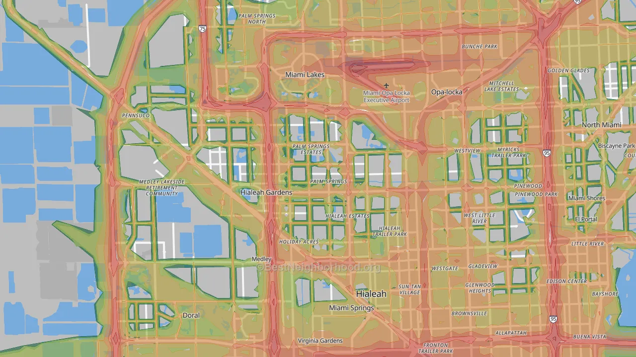 Hialeah, FL Map of Noise Levels in Hialeah
