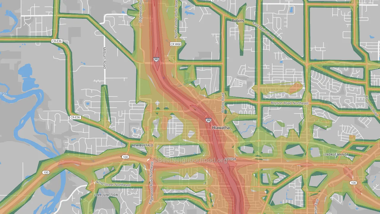 Hiawatha, IA Map of Noise Levels in Hiawatha