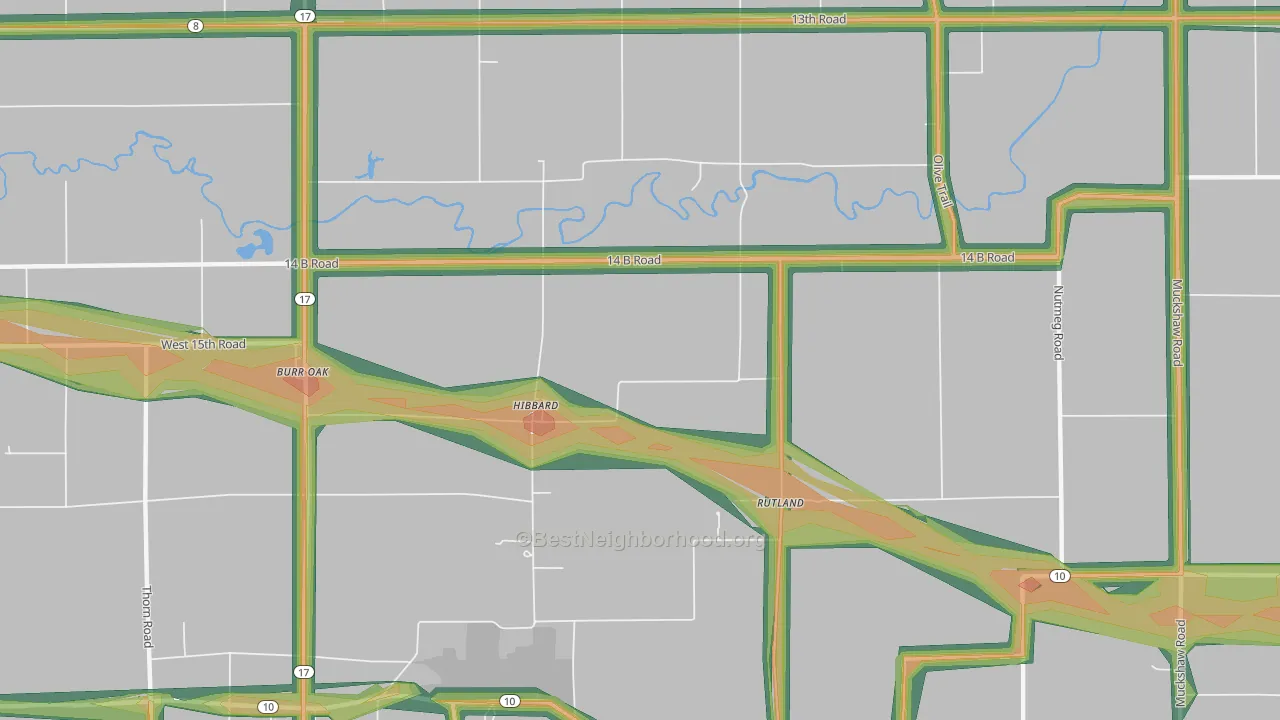 Hibbard, IN Map of Noise Levels in Hibbard