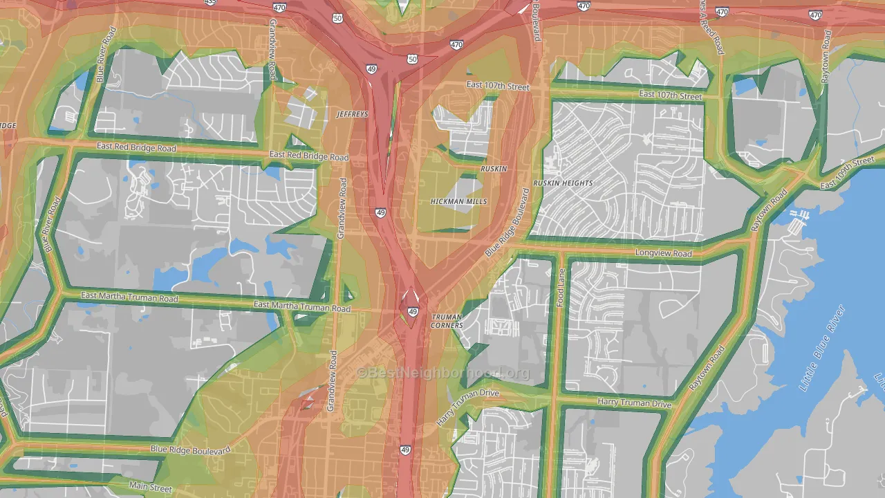 Hickman Mills, Kansas City, MO Map of Noise Levels in Hickman Mills