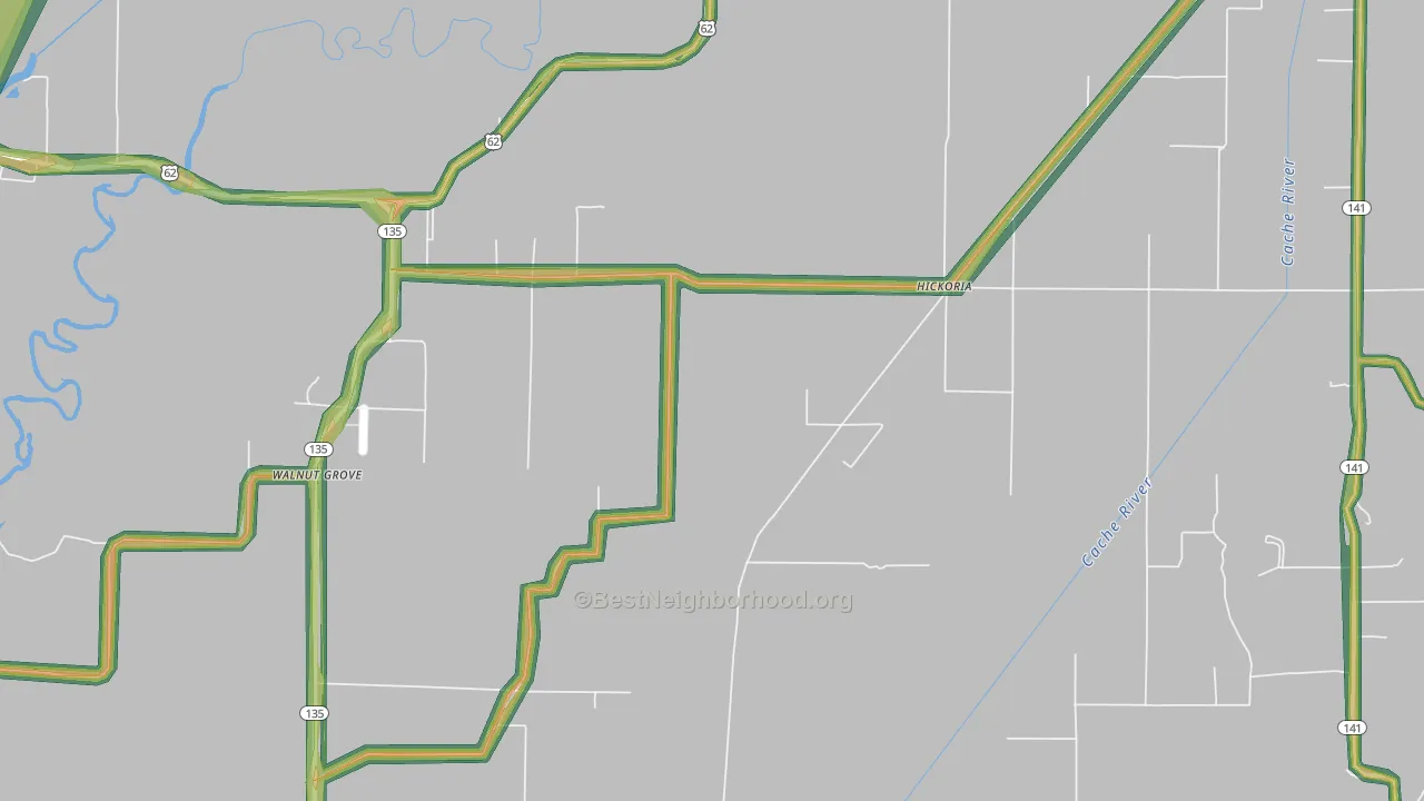 Hickoria, AR Map of Noise Levels in Hickoria