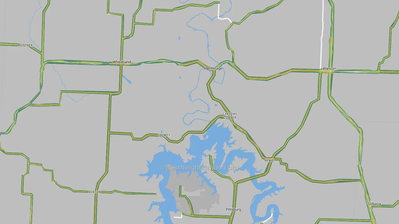 Hickory County, MO Map of Noise Levels in Hickory County