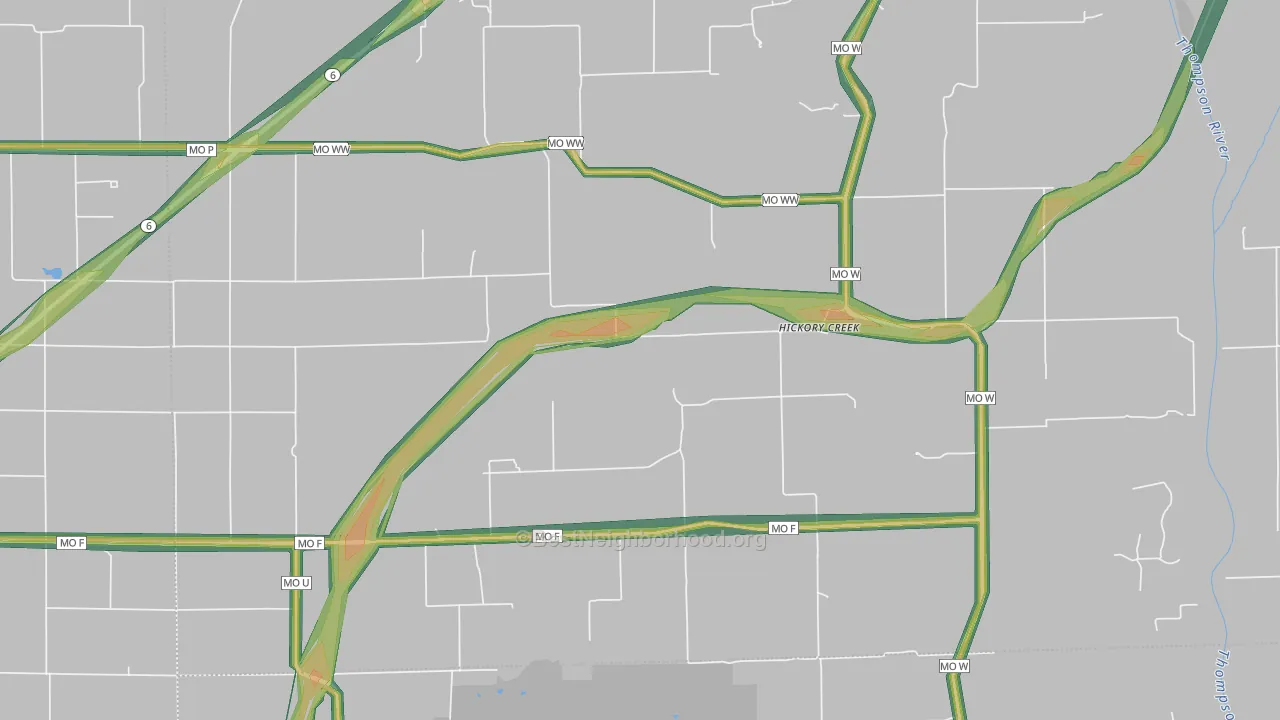 Hickory Creek, MO Map of Noise Levels in Hickory Creek