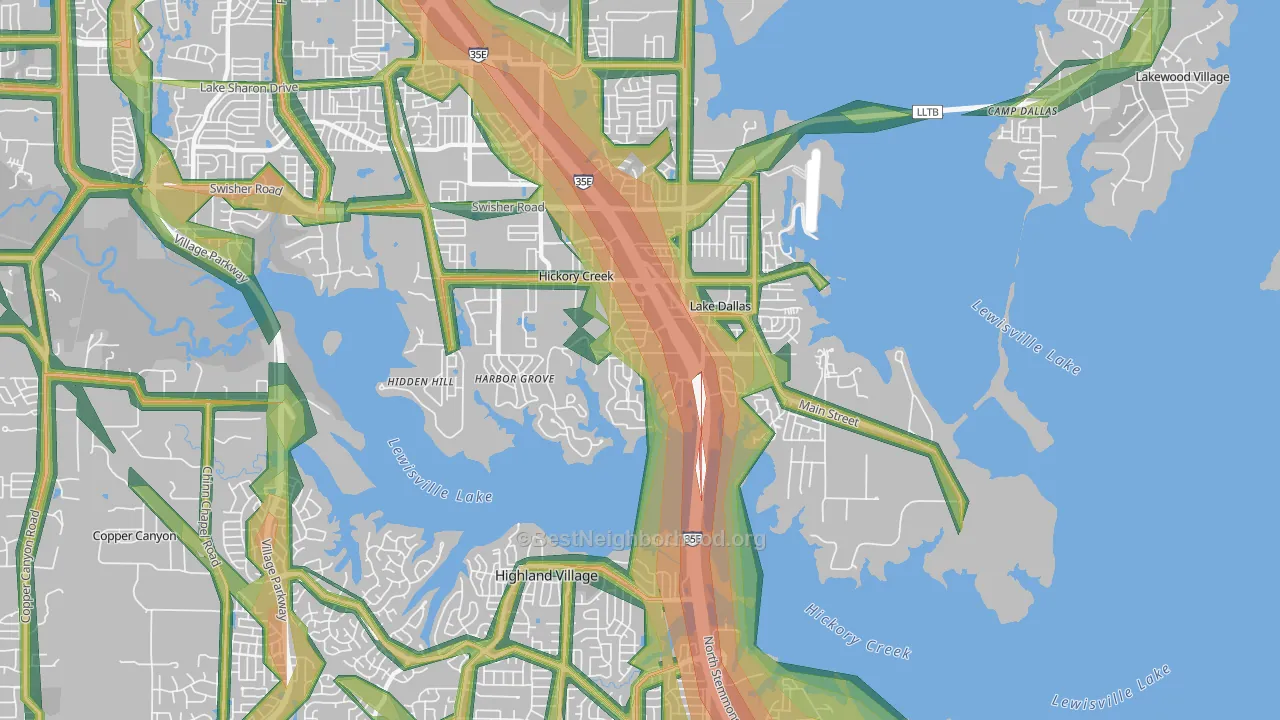 Hickory Creek, TX Map of Noise Levels in Hickory Creek