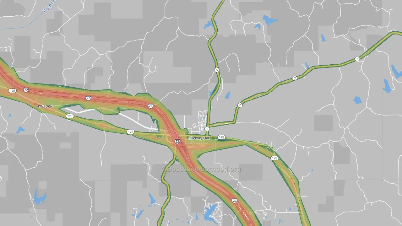 Hickory Flat, MS Map of Noise Levels in Hickory Flat