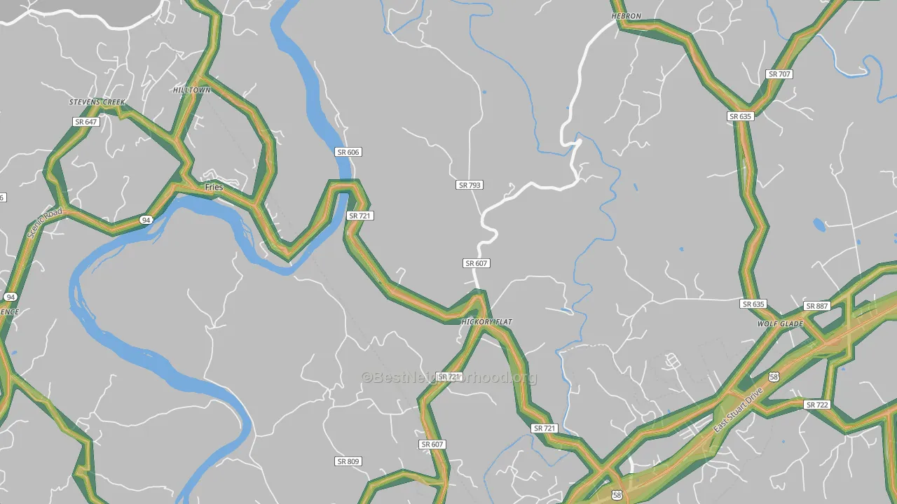Hickory Flat, VA Map of Noise Levels in Hickory Flat