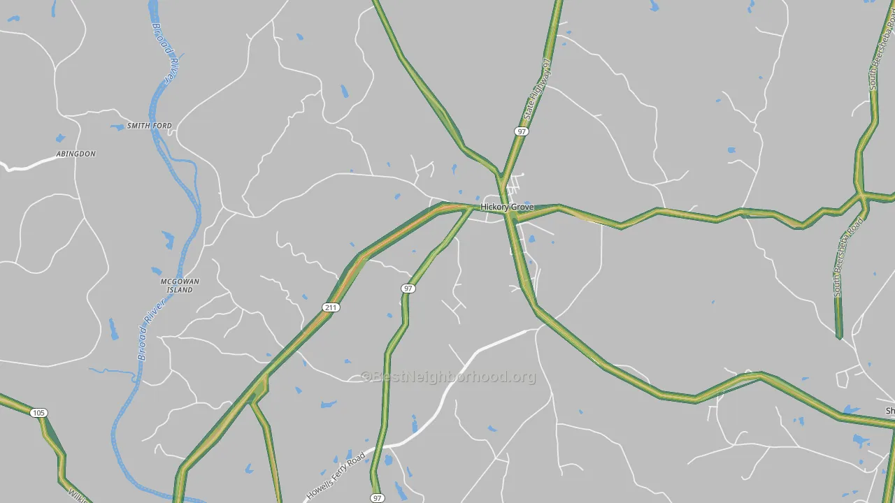 Hickory Grove, SC Map of Noise Levels in Hickory Grove