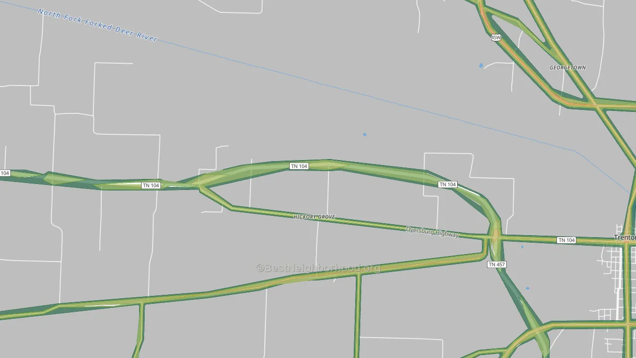 Hickory Grove, TN Map of Noise Levels in Hickory Grove
