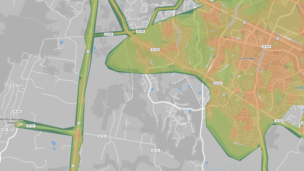 Hickory Grove, VA Map of Noise Levels in Hickory Grove