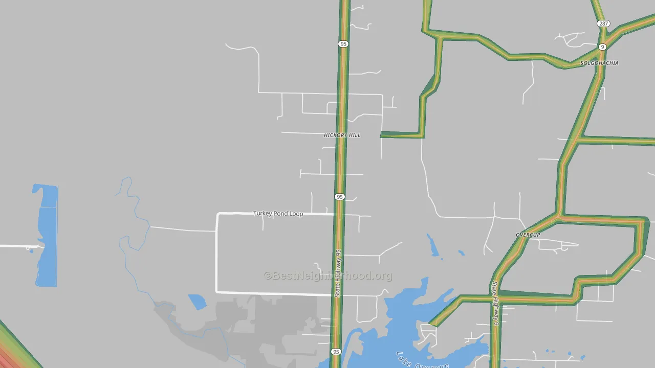 Hickory Hill, AR Map of Noise Levels in Hickory Hill