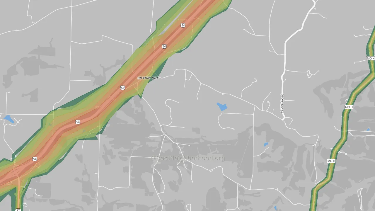 Hickory Hill, MO Map of Noise Levels in Hickory Hill