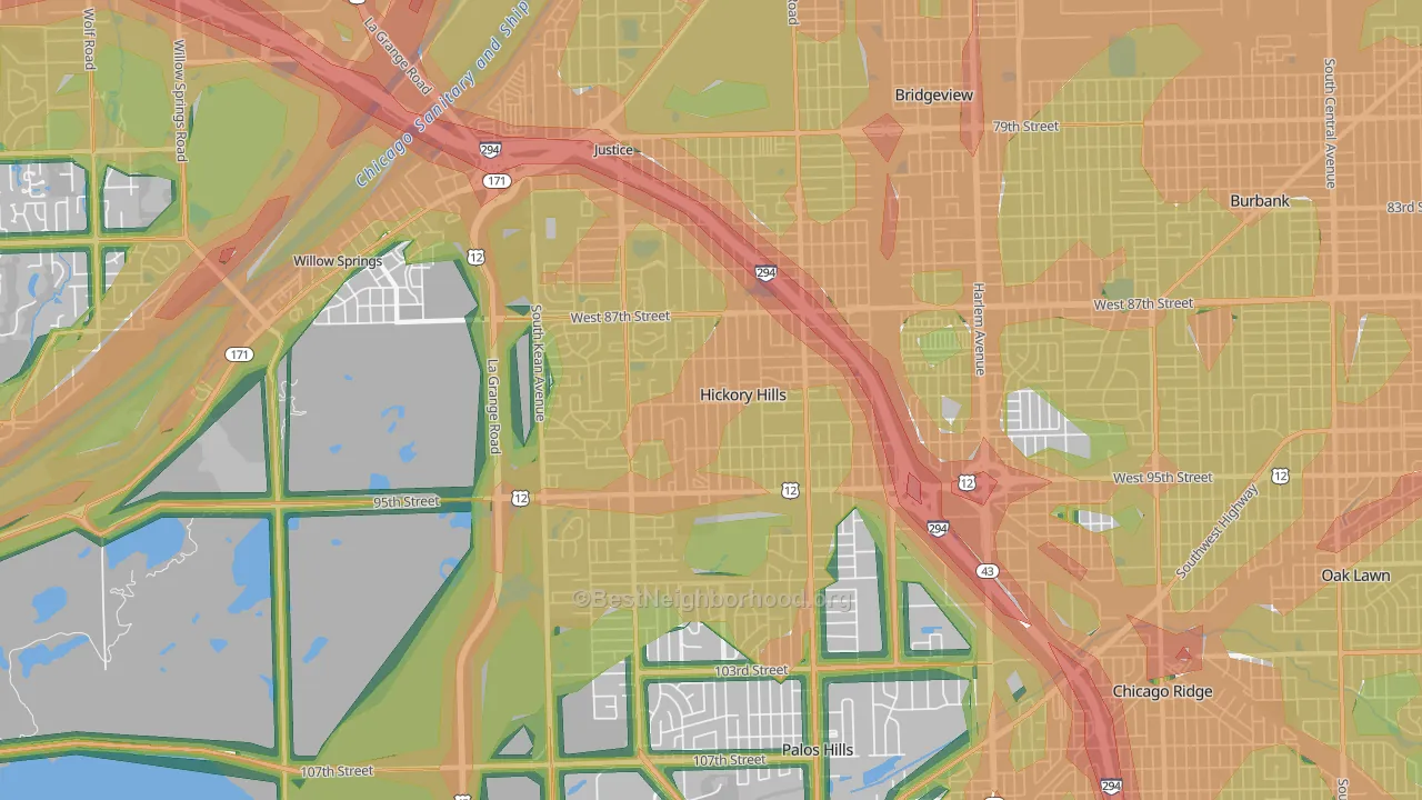 Hickory Hills, IL Map of Noise Levels in Hickory Hills