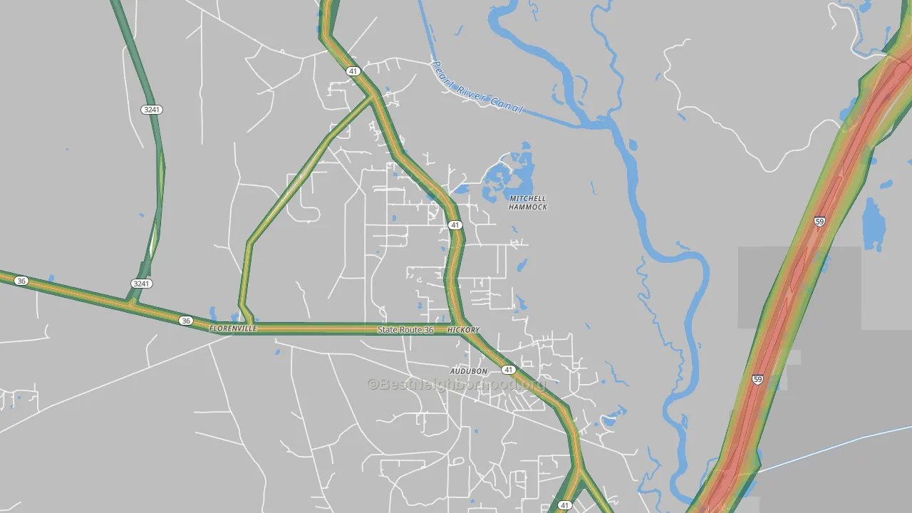 Hickory, LA Map of Noise Levels in Hickory