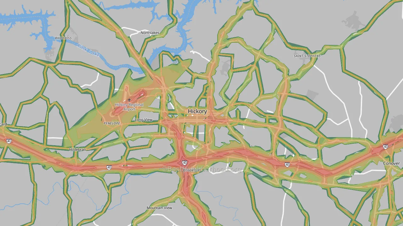 Hickory, NC Map of Noise Levels in Hickory