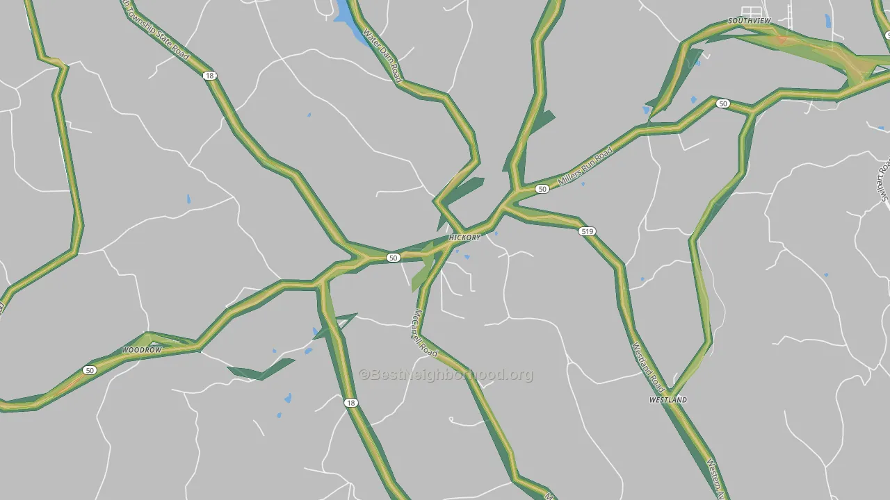 Hickory, PA Map of Noise Levels in Hickory
