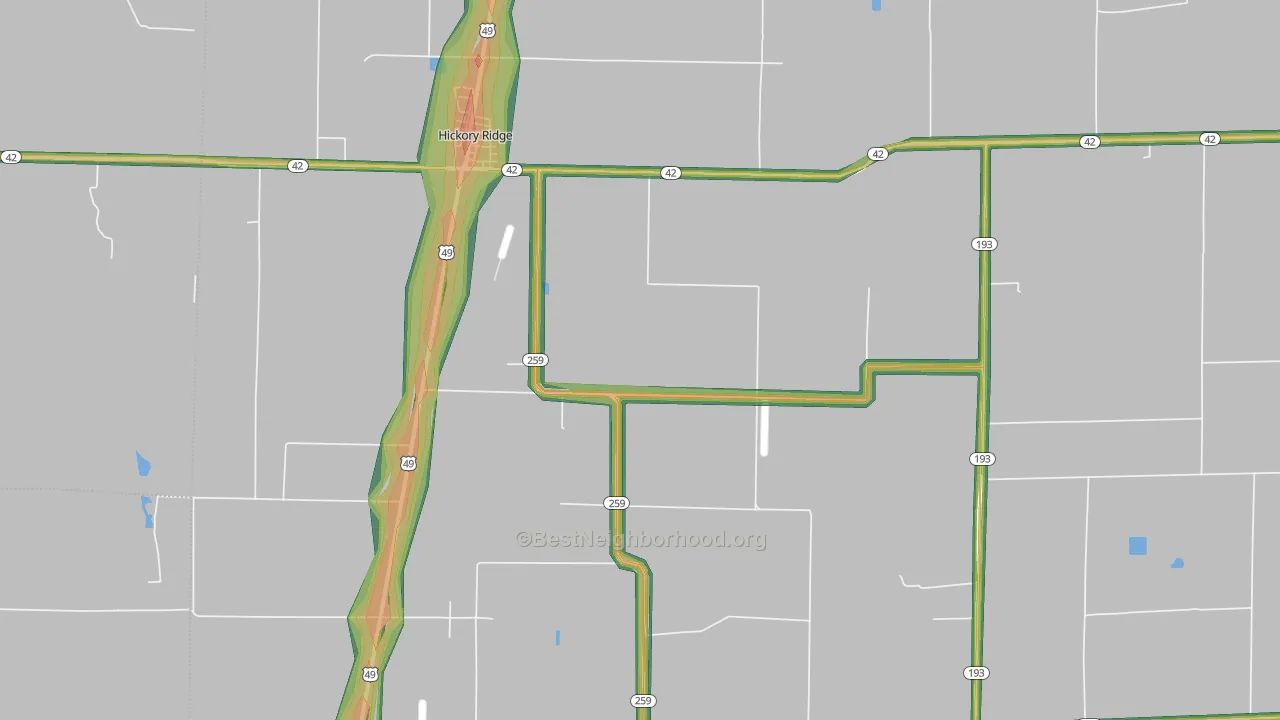 Hickory Ridge, AR Map of Noise Levels in Hickory Ridge