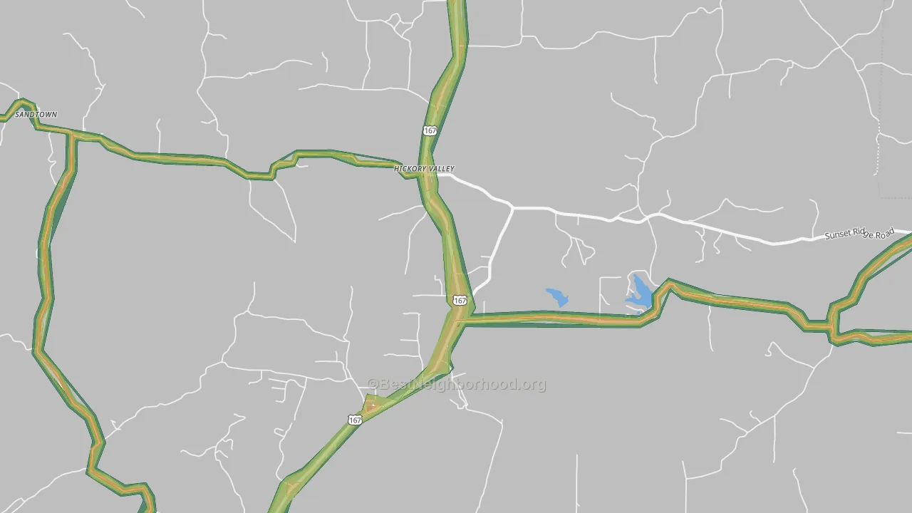 Hickory Valley, AR Map of Noise Levels in Hickory Valley