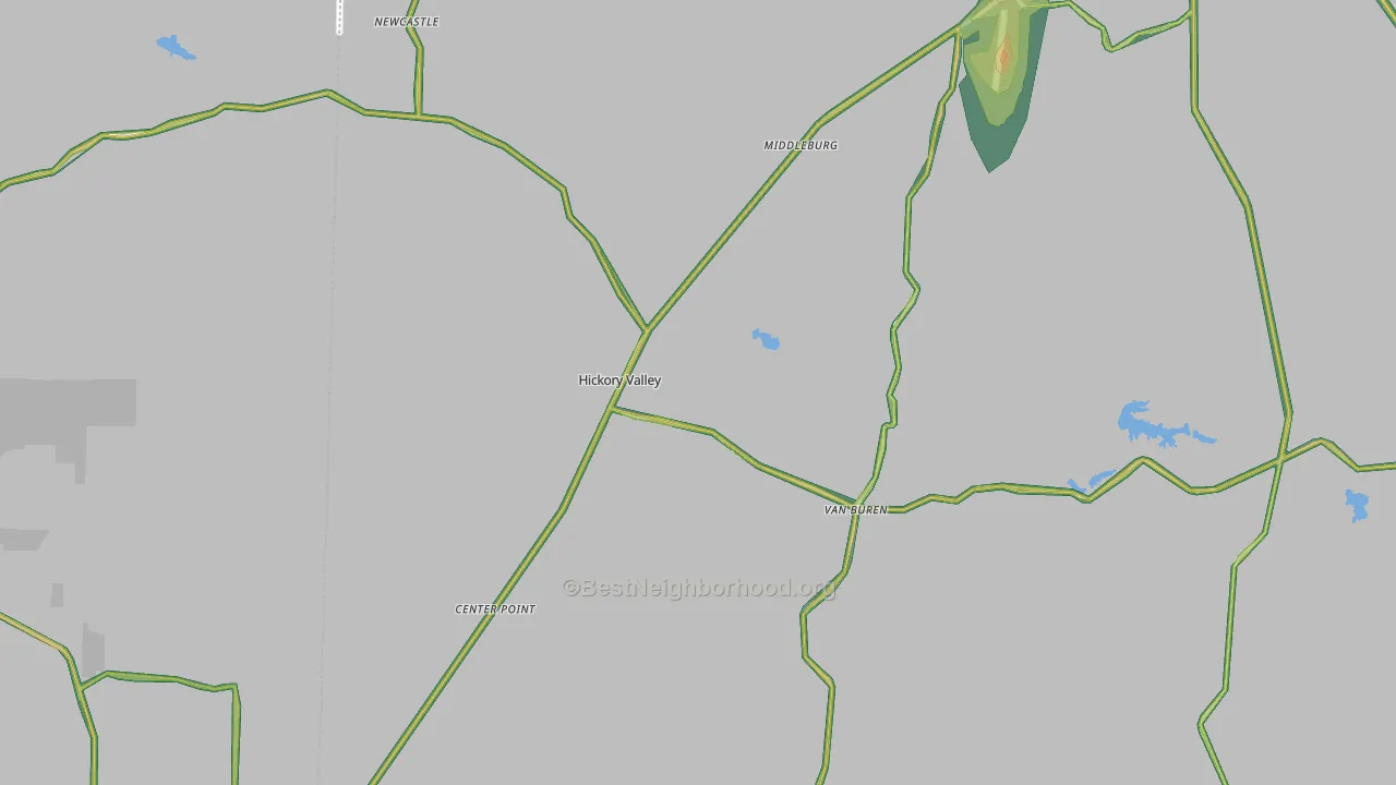 Hickory Valley, TN Map of Noise Levels in Hickory Valley