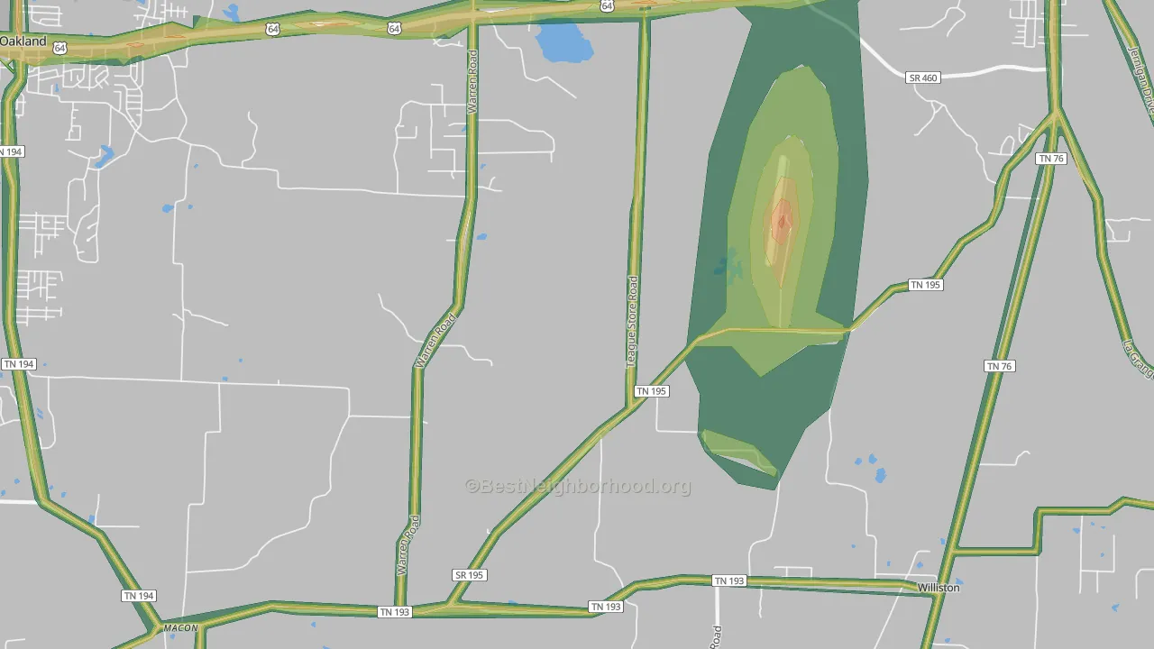 Hickory Withe, TN Map of Noise Levels in Hickory Withe