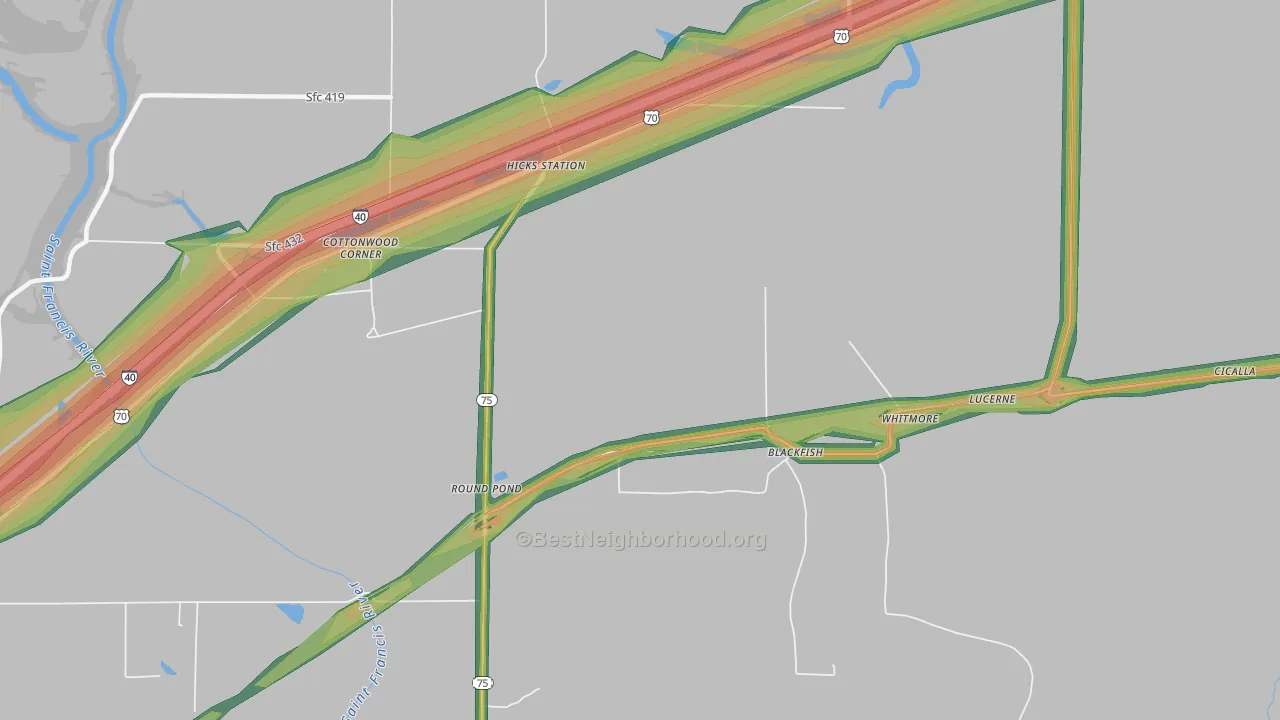 Hicks Station, AR Map of Noise Levels in Hicks Station