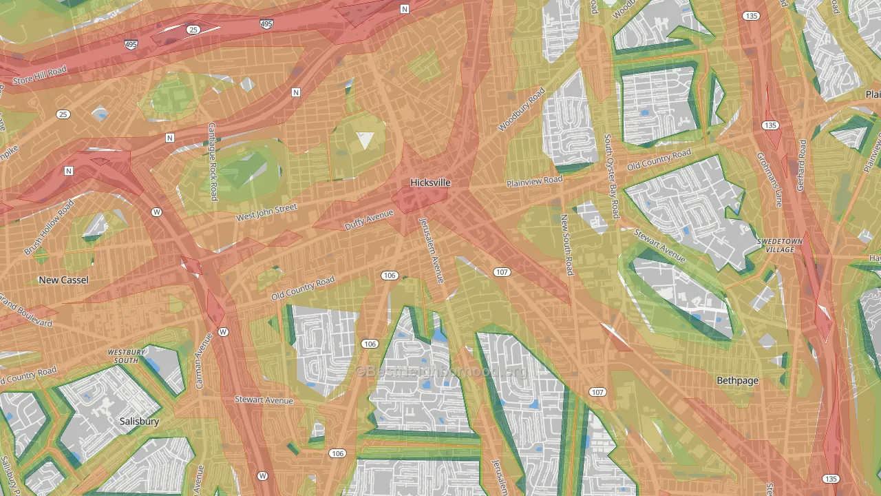 Hicksville, NY Map of Noise Levels in Hicksville