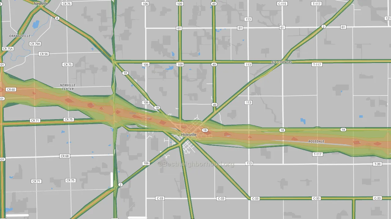 Hicksville, OH Map of Noise Levels in Hicksville