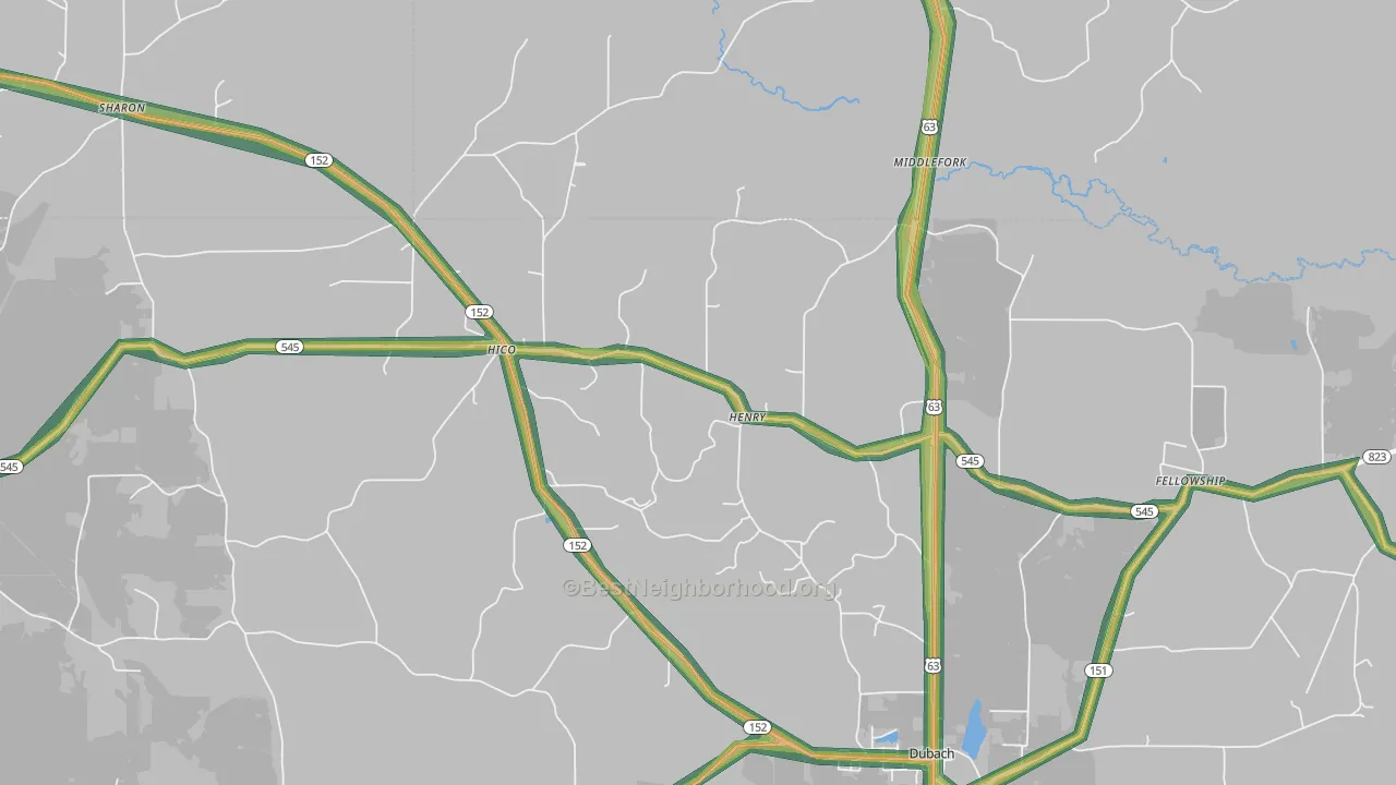 Hico, LA Map of Noise Levels in Hico