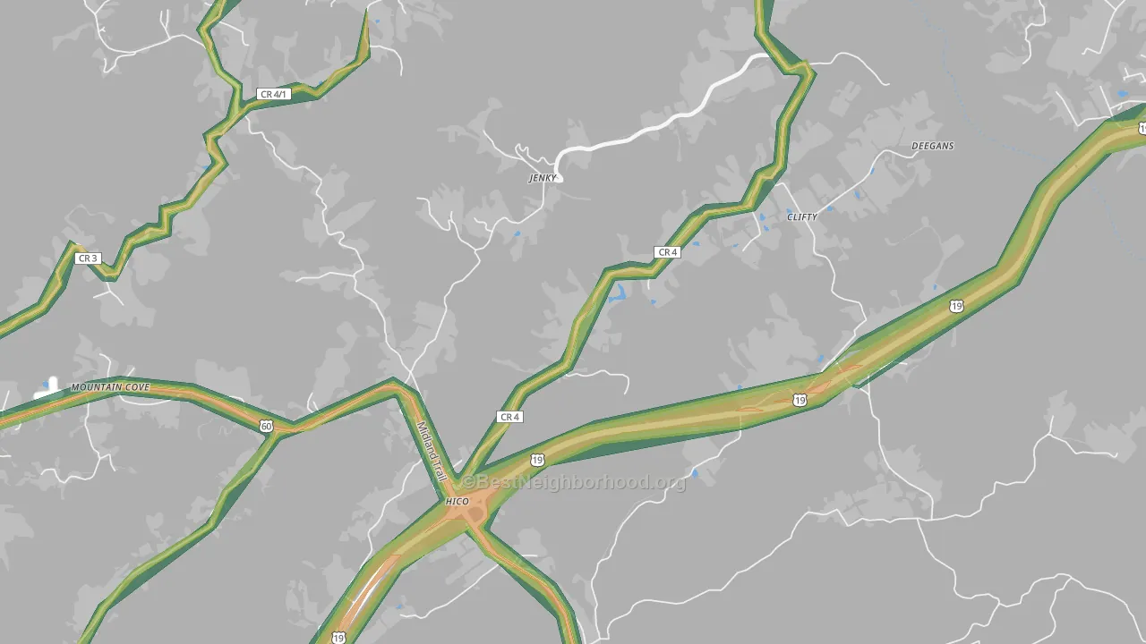 Hico, WV Map of Noise Levels in Hico