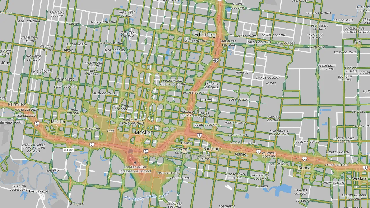 Hidalgo County, TX Map of Noise Levels in Hidalgo County