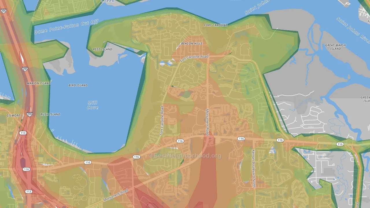 Hidden Hills, Jacksonville, FL Map of Noise Levels in Hidden Hills